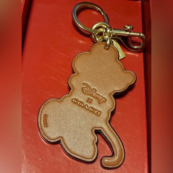 COACH x DISNEY Supple Leather Minnie Mouse Bag Charm Keychain Key Fob NEW NWT - Picture 6 of 14